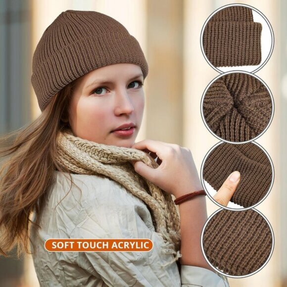 ⚡Unisex Khaki, Apricot, Beige, White 4 Pieces Watch Hat Fisherman Beanie - Picture 6 of 6